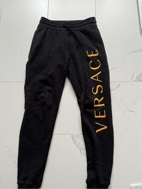 Versace Black Sweatpants with Gold Logo Lettering (100% authentic)